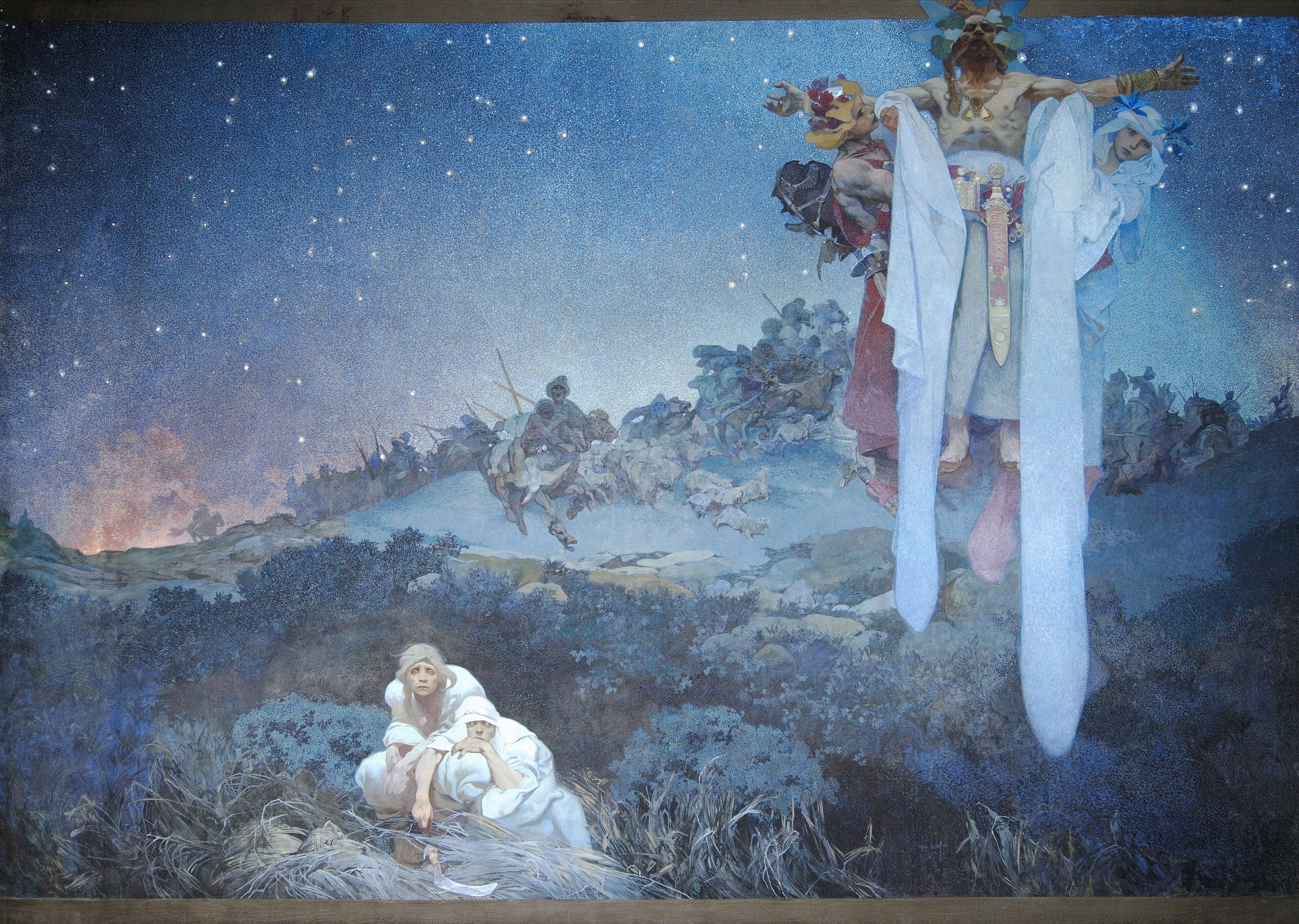 晩年の装飾と叙事 — 《スラヴ叙事詩 第I部》（Slav Epic Cycle I）。Wikimedia Commons所蔵のパブリックドメイン画像。